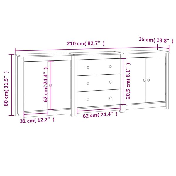 vidaXL Ντουλάπι Λευκό 210 x 35 x 80 εκ. από Μασίφ Ξύλο Πεύκου