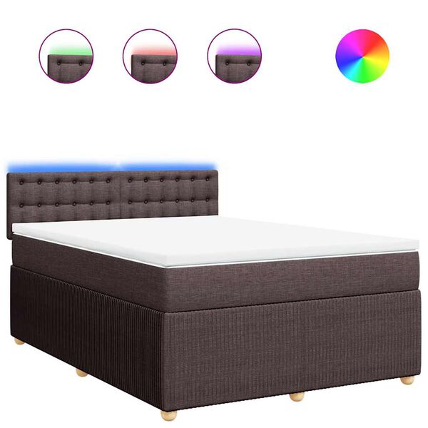 vidaXL Κρεβάτι Boxspring με Στρώμα Σκούρο Καφέ 140x190 εκ. Υφασμάτινο