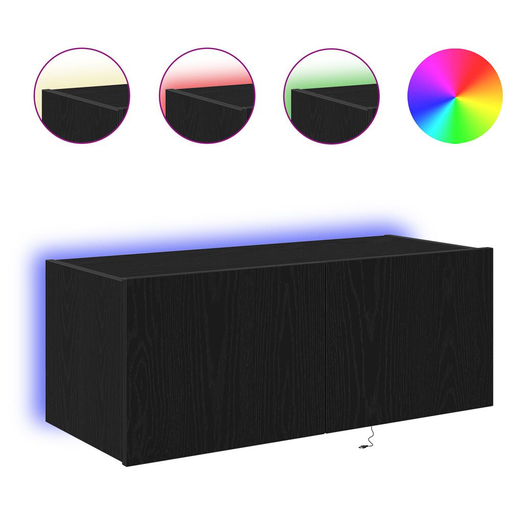 VidaXL Κάβας τηλεόρασης με LED φώτα Μαύρη Δρυς 80x35x31 εκ.