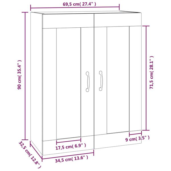 vidaXL Ντουλάπι Τοίχου Κρεμαστό Μαύρο 69,5 x 32,5 x 90 εκ.