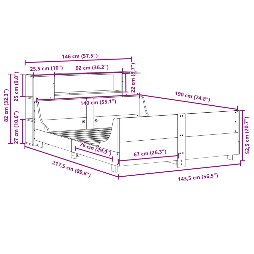 vidaXL Σκελετός Κρεβ. Χωρίς Στρώμα Λευκό 140x190 εκ Μασίφ Πεύκο