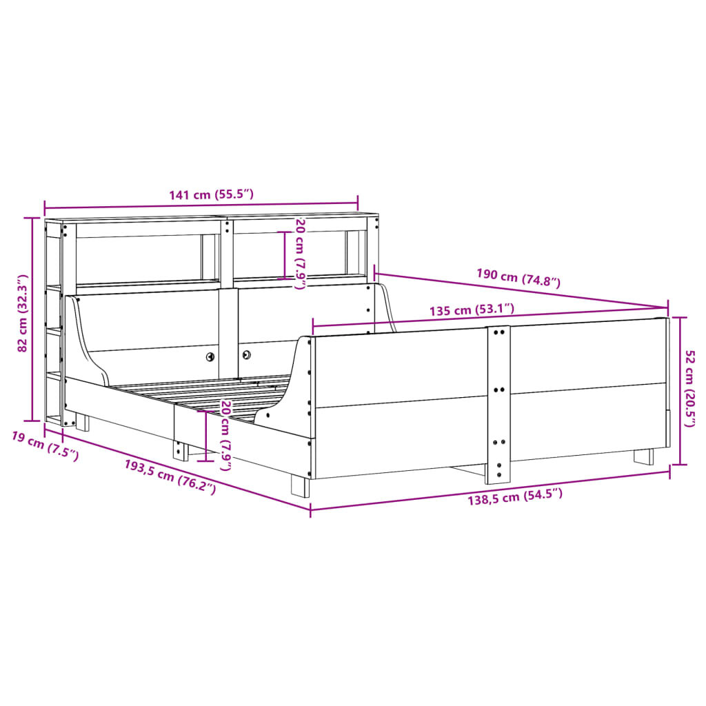 vidaXL Σκελετός Κρεβ. Χωρίς Στρώμα Λευκό 135x190 εκ Μασίφ Πεύκο