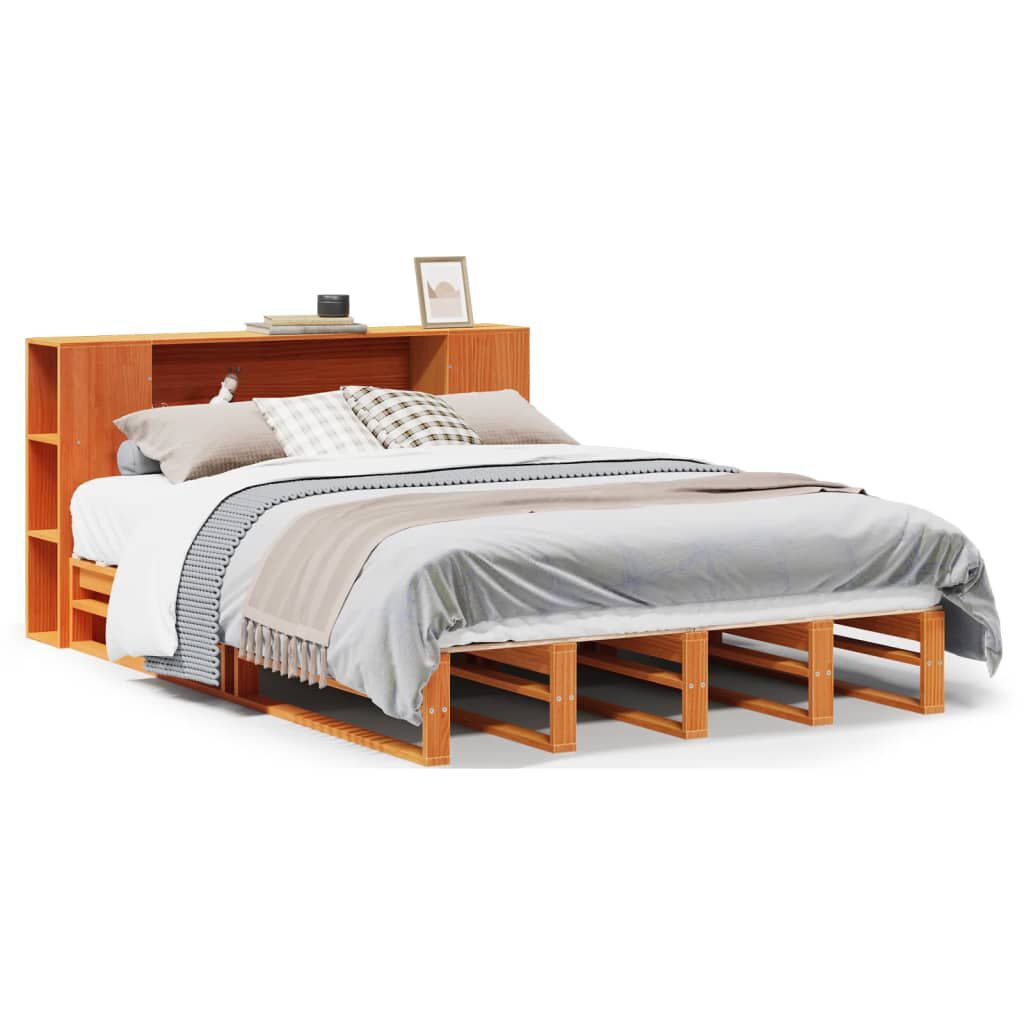 vidaXL Κρεβάτι Βιβλιοθήκη Χωρίς Στρώμα Καφέ 140x200 εκ Μασίφ Πεύκο