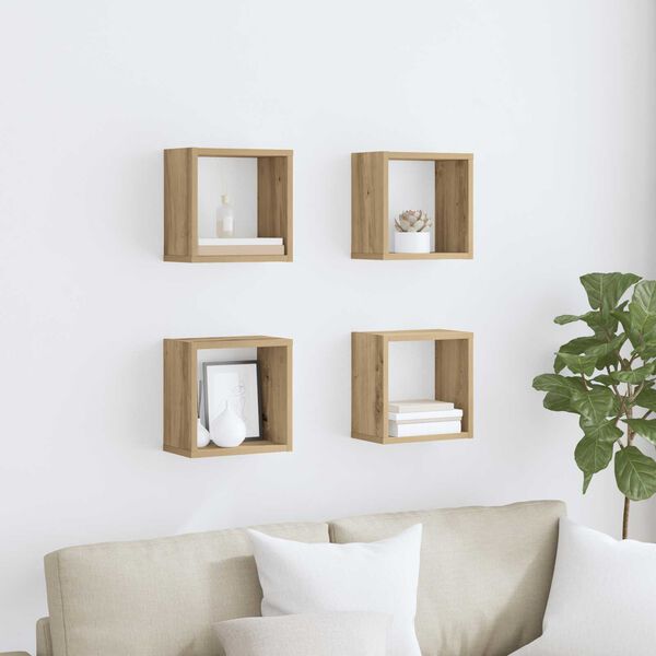 vidaXL Ράφια Τοίχου με ράφι 4 pcs Χειροποίητη δρυς 26 x 15 x 26 cm