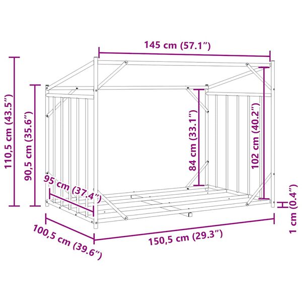vidaxL Ράφι για καυσόξυλα με κάλυμμα βροχής 150,5x100,5x110,5 εκ.
