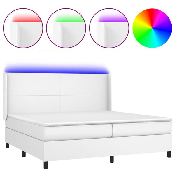 vidaXL Κρεβάτι Boxspring με Στρώμα & LED Λευκό 200x200 εκ. Συνθ. Δέρμα
