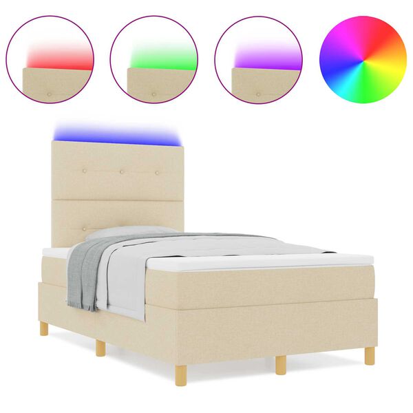 vidaXL Κρεβάτι με ελατήριο και στρώμα & LED Κρεμ 120x190 εκ. Ύφασμα