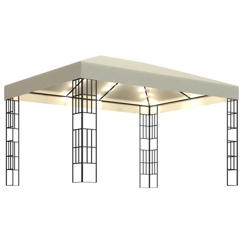 vidaXL Κιόσκι με Φωτάκια LED Κρεμ 3 x 4 μ.