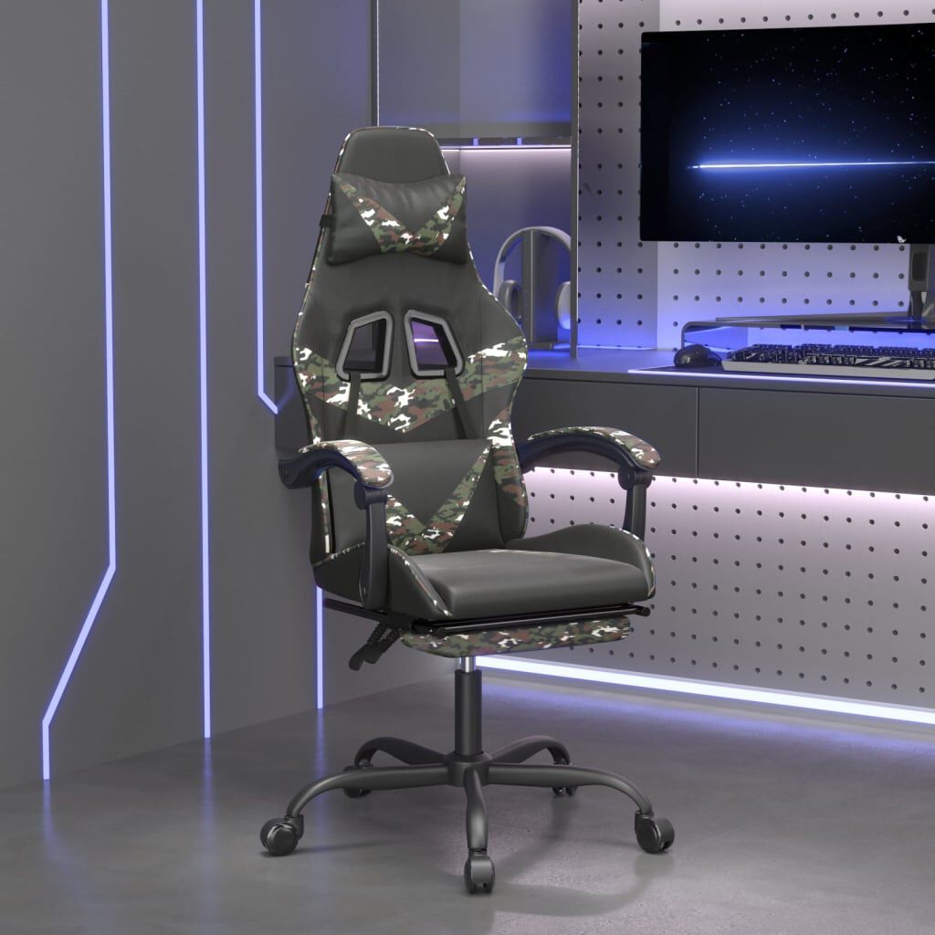vidaXL Καρέκλα Gaming Μασάζ Υποπόδιο Μαύρη Παραλλαγή Συνθετικό Δέρμα