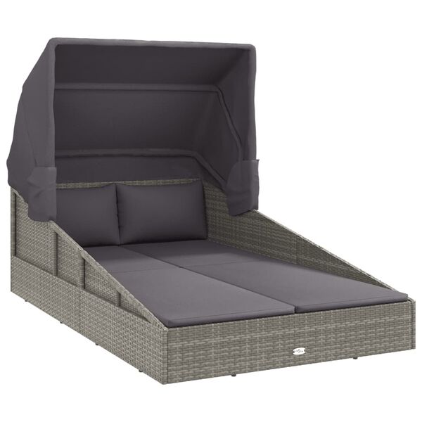 vidaXL Ξαπλώστρα με Πτυσσόμενη Οροφή Γκρι 200x114x128 εκ. Συνθ. Ρατάν