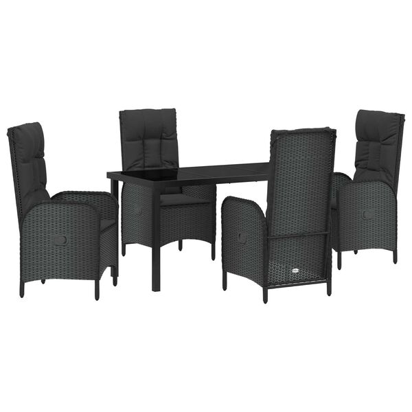 vidaXL Σέτ φαγητού για κήπο με μαξιλάρι 5 pcs Μαύρο Πολυ ράταν
