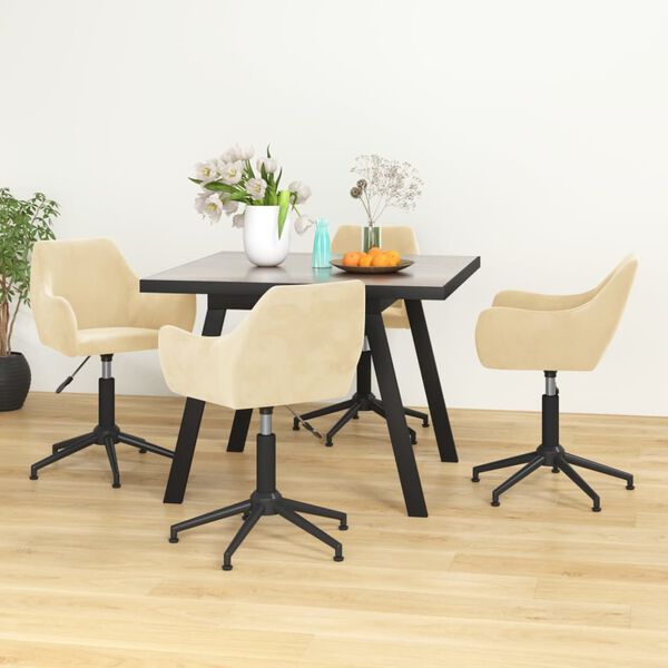 vidaXL Καρέκλες Τραπεζαρίας Περιστρεφόμενες 4 τεμ. Κρεμ Βελούδινες