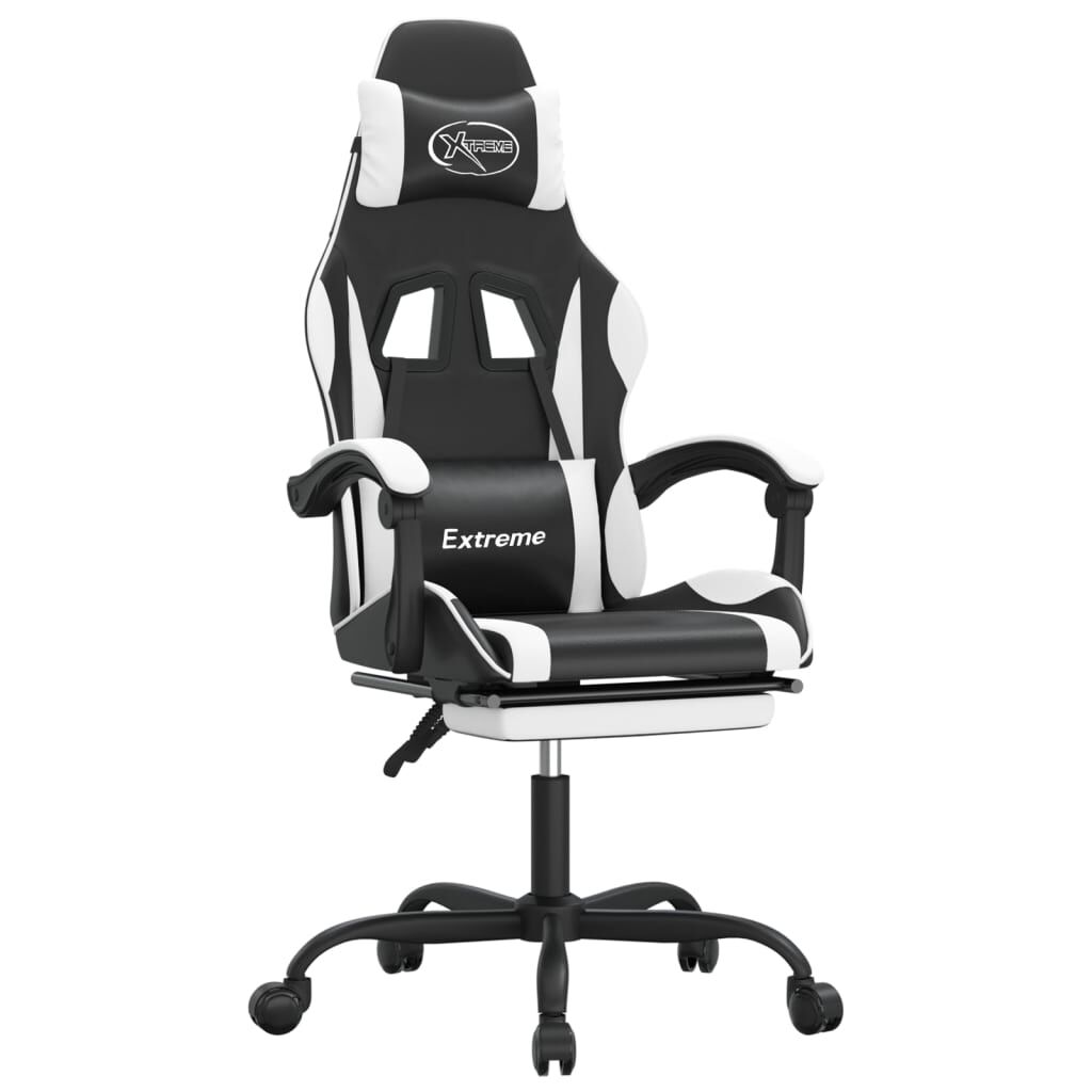 vidaXL Καρέκλα Gaming Περιστρ. Υποπόδιο Μαύρο άσπρο Συνθετικό Δέρμα