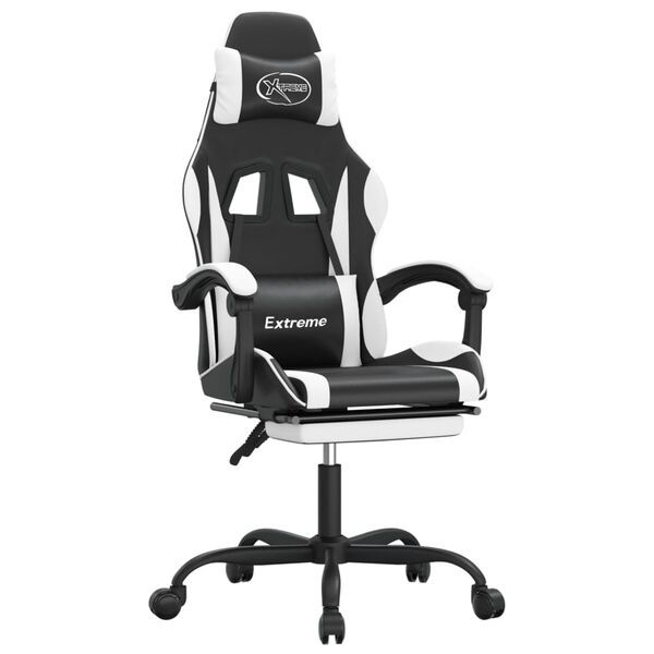 vidaXL Καρέκλα Gaming Περιστρ. Υποπόδιο Μαύρο άσπρο Συνθετικό Δέρμα