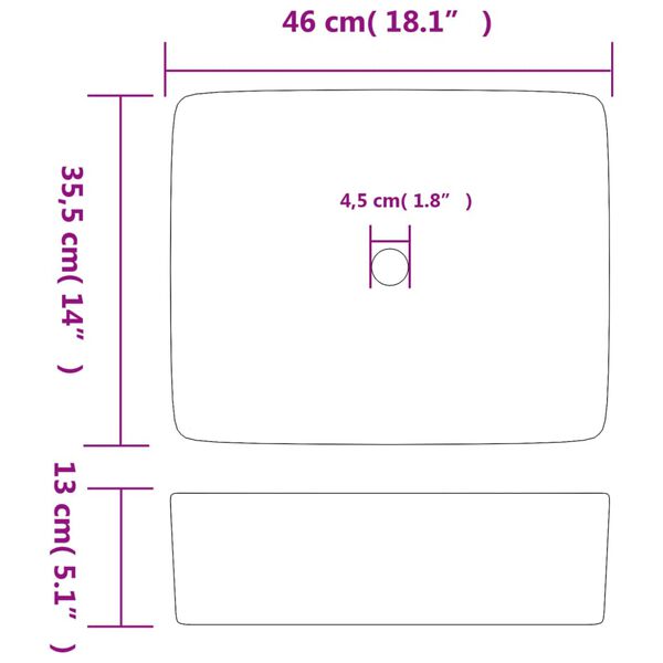 vidaXL Νιπτήρας Ορθογώνιος Μαύρος 46 x 35,5 x 13 εκ. Κεραμικός