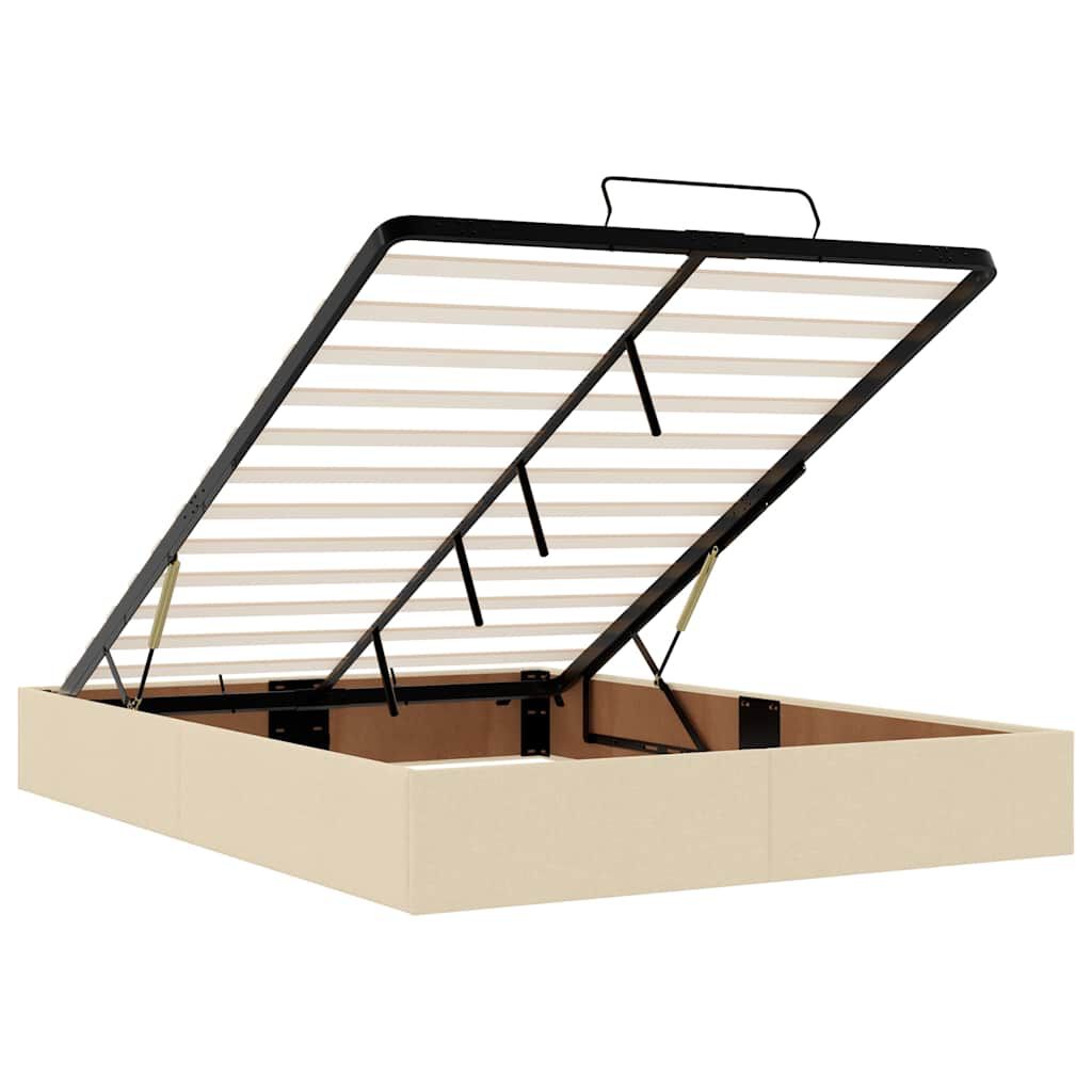 vidaXL Οθωμανικό κρεβάτι με στρώμα & LEDs Cream 140x200 cm Ύφασμα