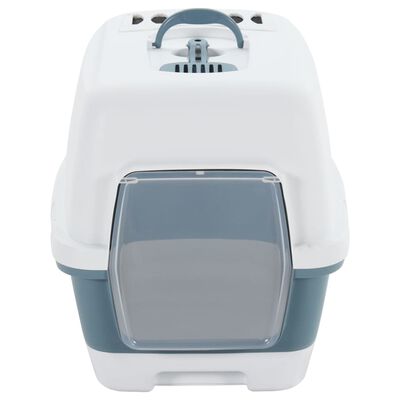 vidaXL Τουαλέτα Γάτας με Καπάκι Λευκή/Μπλε 58x45x48 εκ. Πολυπροπυλένιο