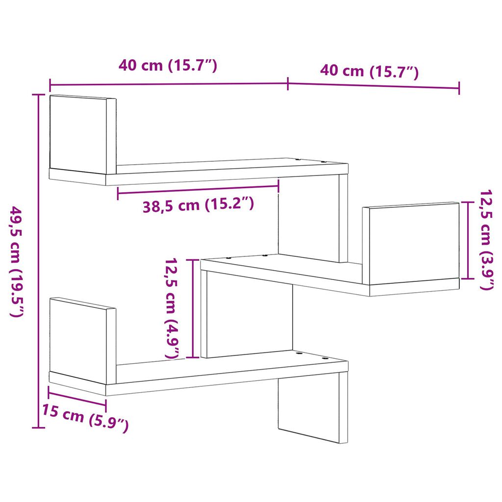 vidaXL Ράφια 2 τμχ Μαύρη Δρυς 40x40x49,5 εκ Επεξεργασμένο Ξύλο