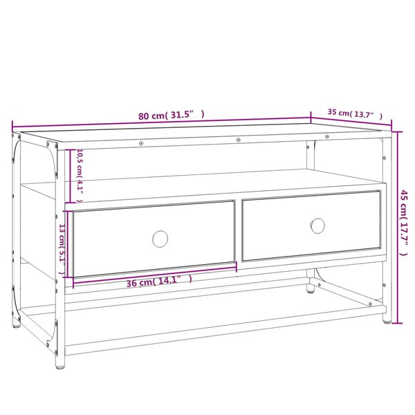vidaXL Έπιπλο Τηλεόρασης Καφέ Δρυς 80x35x45 εκ. Επεξεργασμένο Ξύλο