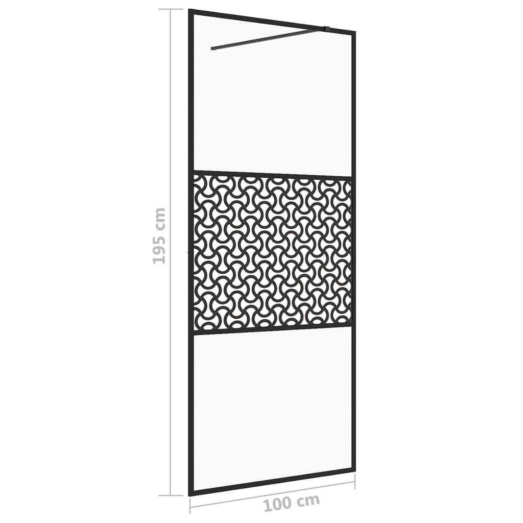 vidaXL Διαχωριστικό Ντουζιέρας Μαύρο 100 x 195 εκ. Διαφανές Γυαλί ESG