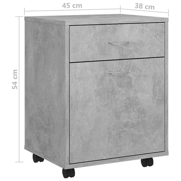 vidaXL Ντουλάπι Τροχηλάτο Γκρι Σκυρ. 45 x 38 x 54 εκ. από Επεξ. Ξύλο