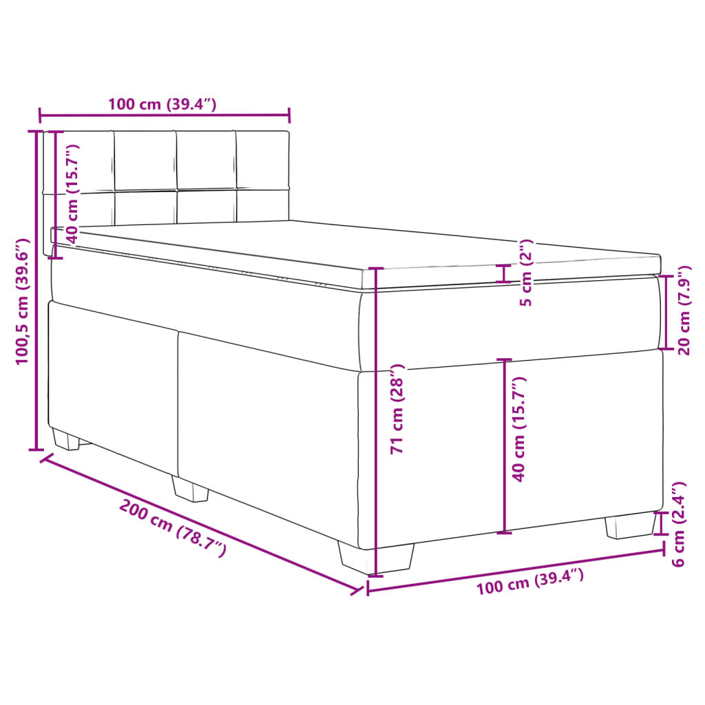 vidaXL Κρεβάτι Boxspring με Στρώμα Μπλε 100 x 200 εκ. Υφασμάτινο