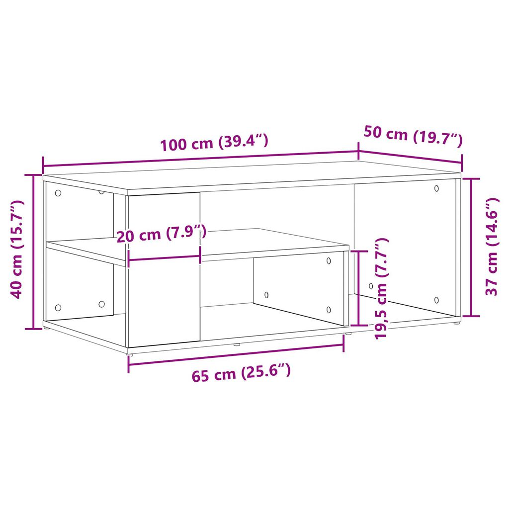 vidaXL Τραπεζάκι Σαλονιού Μαύρο Δρυς 100x50x40 εκ Επεξεργασμένο Ξύλο