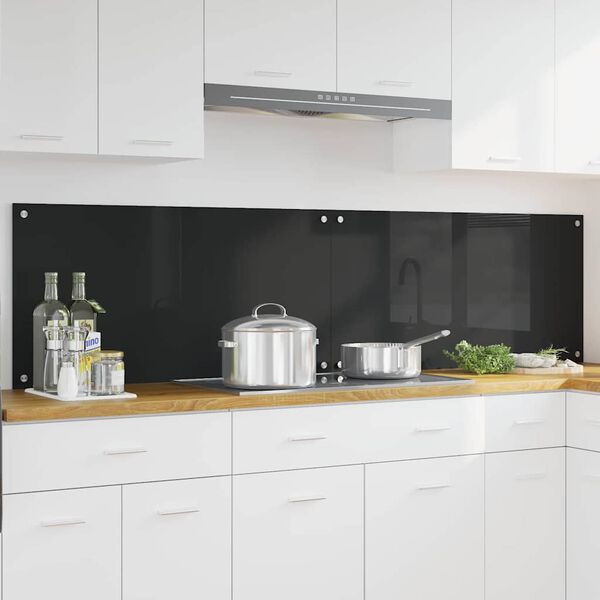 vidaXL Πίσω Πάνελ Κουζίνας Μαύρο 100 x 50 cm σκληρυμένο γυαλί