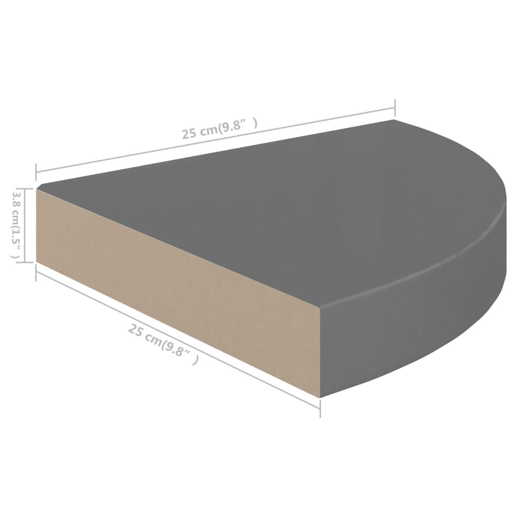 vidaXL Ράφι Τοίχου Γωνιακό Γυαλιστερό Γκρι 25 x 25 x 3,8 εκ. από MDF