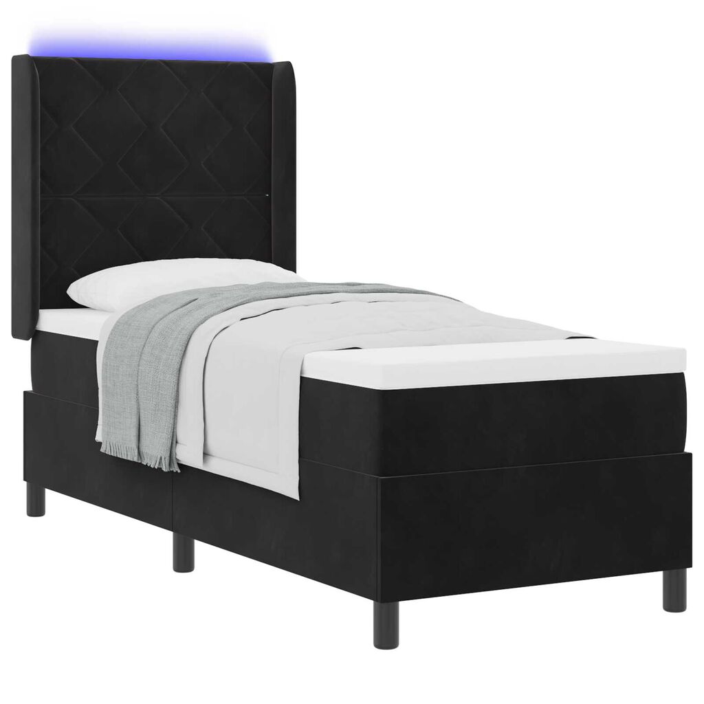 vidaXL Κρεβάτι με Στρώμα & LED Μαύρο 80x200 εκ Βελούδο