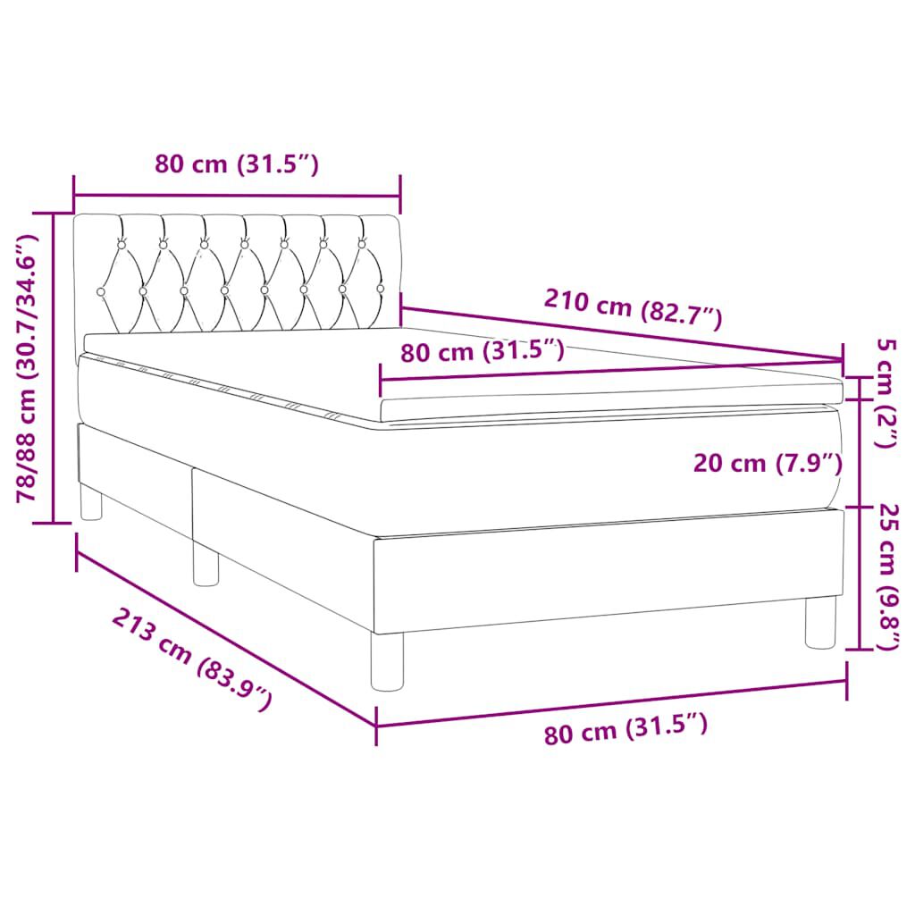 vidaXL Box Spring κρεβάτι με στρώμα σκούρο μπλε 80x210 εκ. Βελούδινο
