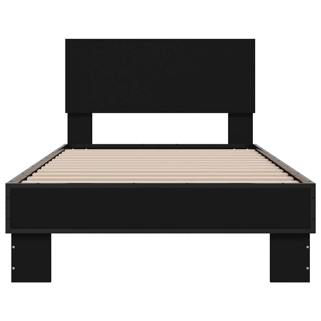vidaXL Πλαίσιο Κρεβατιού Μαύρο 75 x 190 εκ. Επεξ. Ξύλο & Μέταλλο