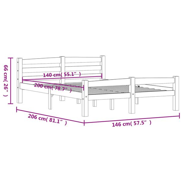 vidaXL Πλαίσιο Κρεβατιού Σκούρο Γκρι 140 x 200 εκ. Μασίφ Ξύλο Πεύκου