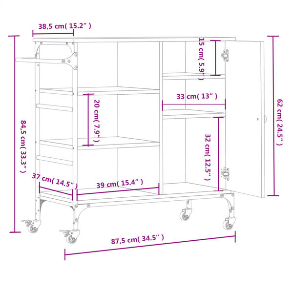 vidaXL Τρόλεϊ Κουζίνας Καφέ Δρυς 87,5x38,5x84,5 εκ. Επεξ. Ξύλο