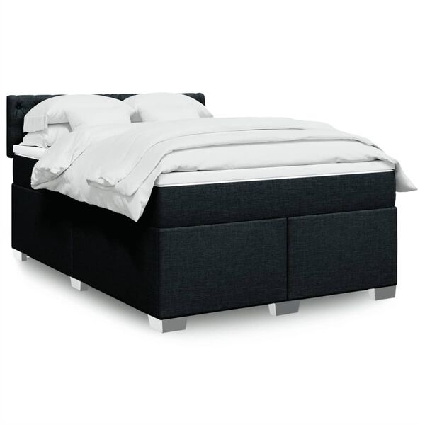 vidaXL Κρεβάτι Boxspring με Στρώμα Μαύρο 140x190 εκ. Υφασμάτινο