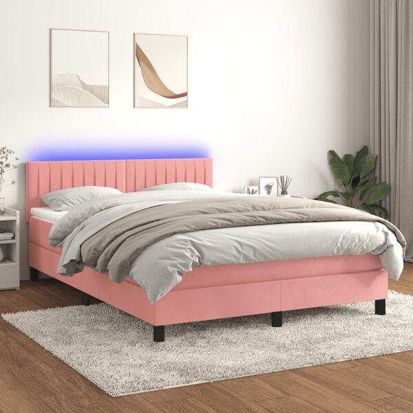 vidaXL &Kappa;&rho;&epsilon;&beta;ά&tau;&iota; Boxspring &mu;&epsilon; &Sigma;&tau;&rho;ώ&mu;&alpha; & LED &Rho;&omicron;&zeta; 140x200 &epsilon;&kappa;. &Beta;&epsilon;&lambda;&omicron;ύ&delta;&iota;&nu;&omicron;