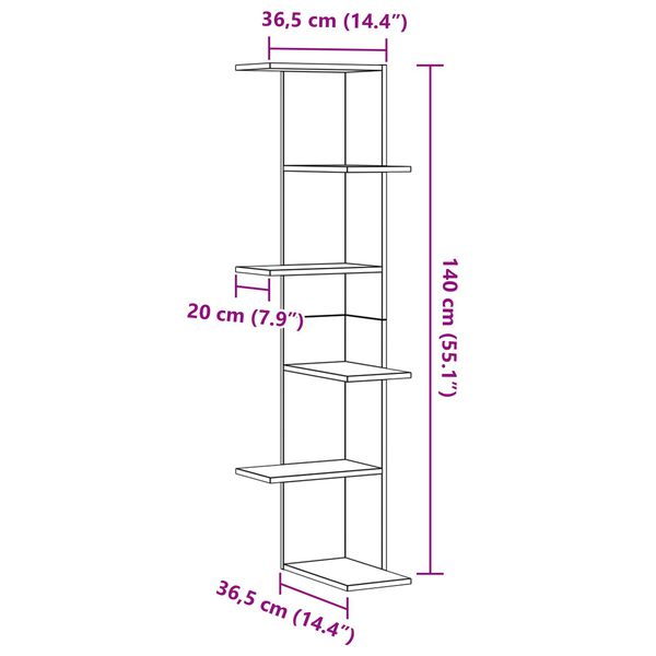vidaXL Γωνιακή Ράφια με ράφι Μαύρη δρυς 36.5 x 36.5 x 140 εκ.