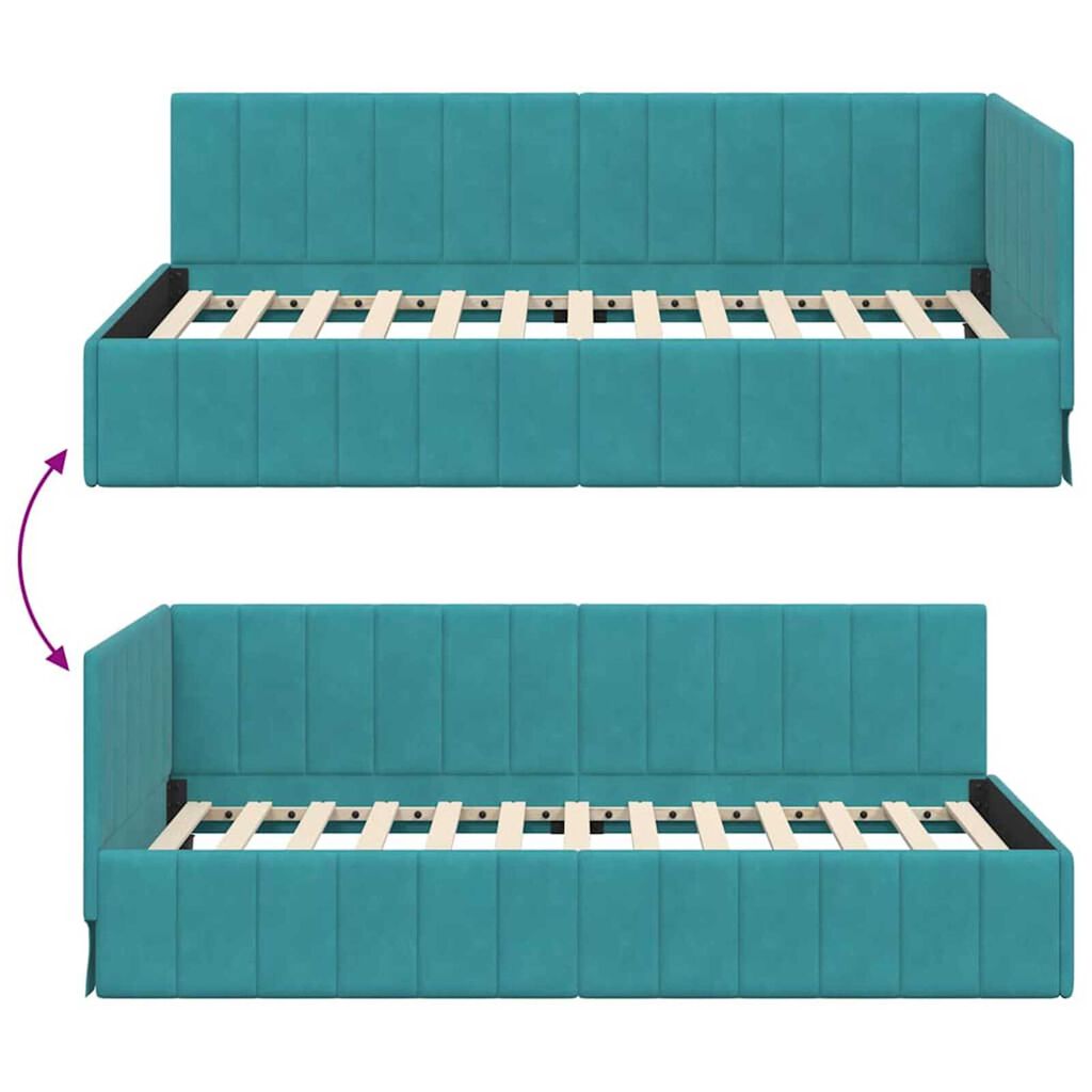 vidaXL Κρεβάτι Γωνίας με κεφαλάρι Τιρκουάζ 90 x 190 cm Βελούδο