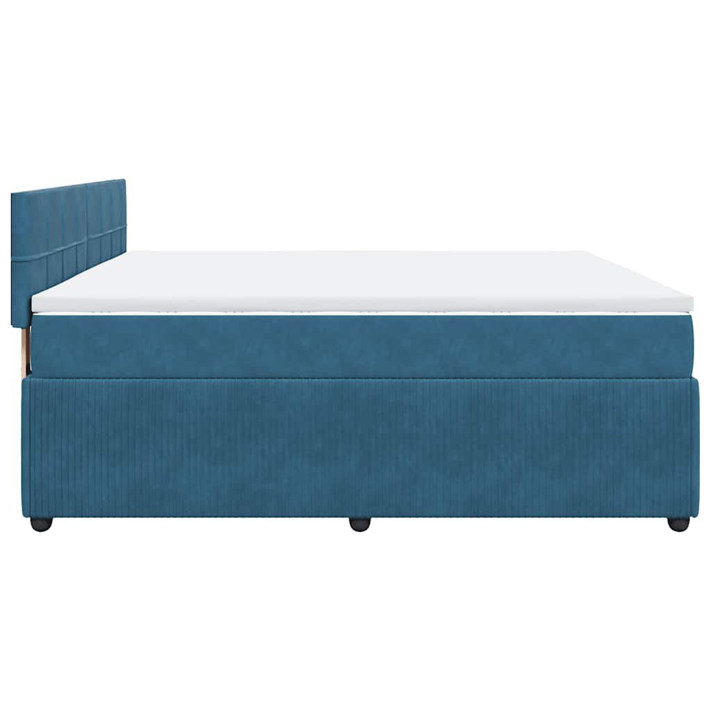 vidaXL Κρεβάτι Boxspring με Στρώμα Μπλε 200x200 εκ. Βελούδινο