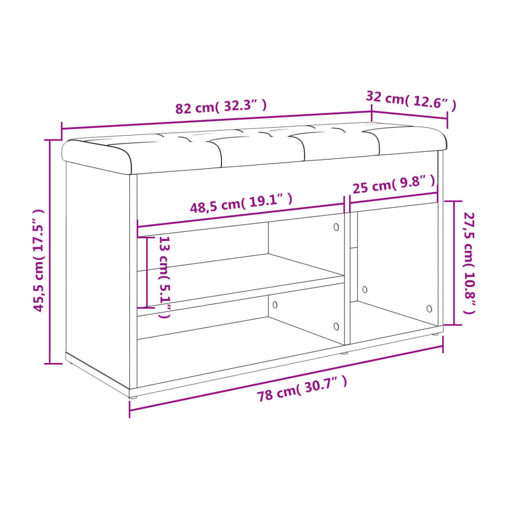 vidaXL Παπουτσοθήκη Μαύρη 82 x 32 x 45,5 εκ. από Επεξεργασμένο Ξύλο