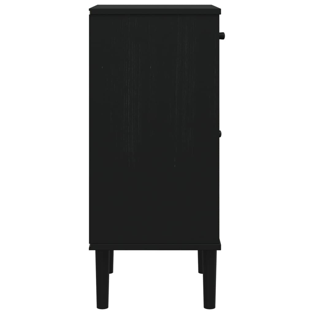 vidaXL Κομοδίνο SENJA Μαύρο Όψη Ρατάν 40x35x80εκ από Μασίφ Ξύλο Πεύκου