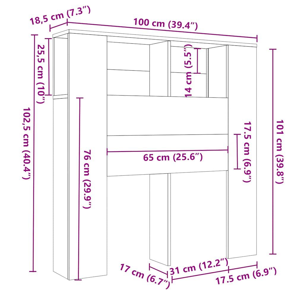 vidaXL Κεφαλάρι Με Αποθηκευτικό Χώρο Καφέ Δρυς 100 x 18,5 x 104,5 εκ.