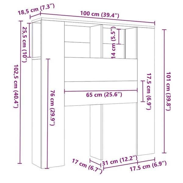 vidaXL Κεφαλάρι Με Αποθηκευτικό Χώρο Καφέ Δρυς 100 x 18,5 x 104,5 εκ.
