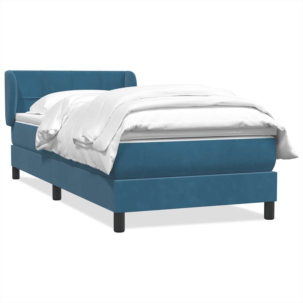 vidaXL Box Spring κρεβάτι με στρώμα σκούρο μπλε 80x210 εκ. Βελούδινο