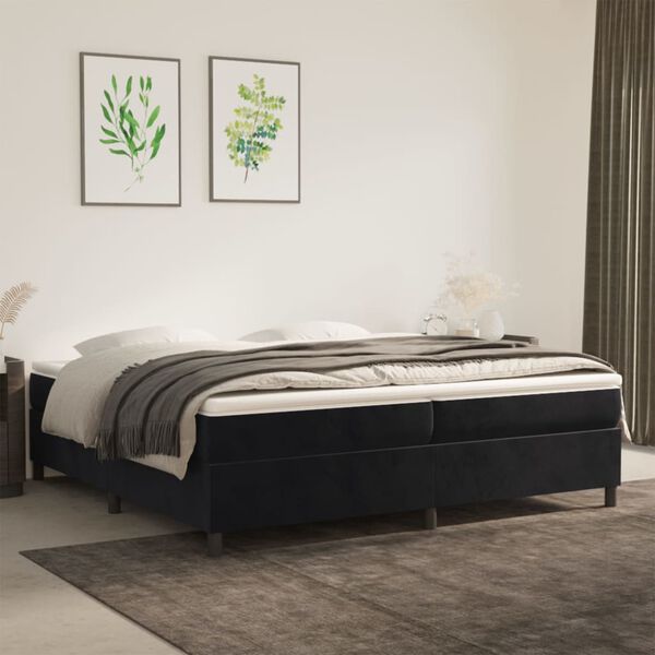 vidaXL Κρεβάτι Boxspring με Στρώμα Μαύρο 200x200 εκ. Βελούδινο