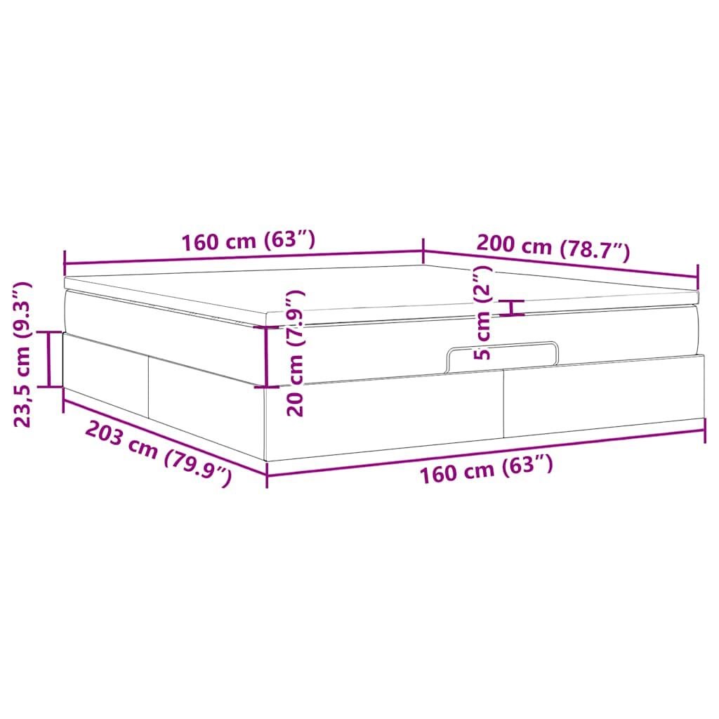 vidaXL Οθωμανικό κρεβάτι με στρώμα Μαύρο 160x200cm Velvet