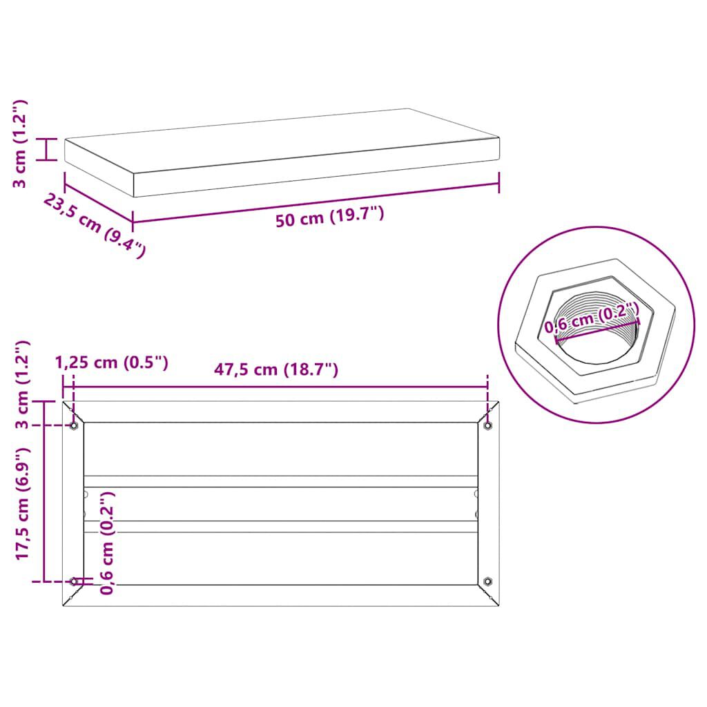 vidaXL Ράφια Τοίχου 2Τεμ. Ασημί 50x23,5x3 εκ. Ανοξείδωτο Ατσάλι