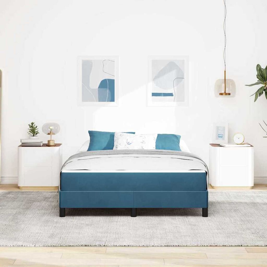 vidaXL Κρεβάτι box spring με στρώμα Σκούρο Μπλε 140 x 200 cm Βελούδο