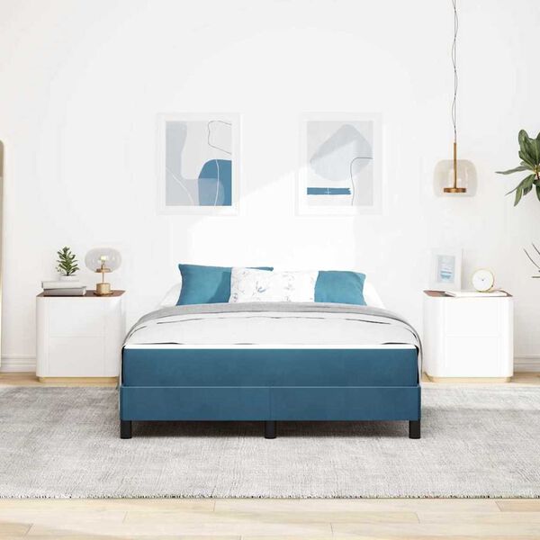 vidaXL Κρεβάτι box spring με στρώμα Σκούρο Μπλε 140 x 200 cm Βελούδο