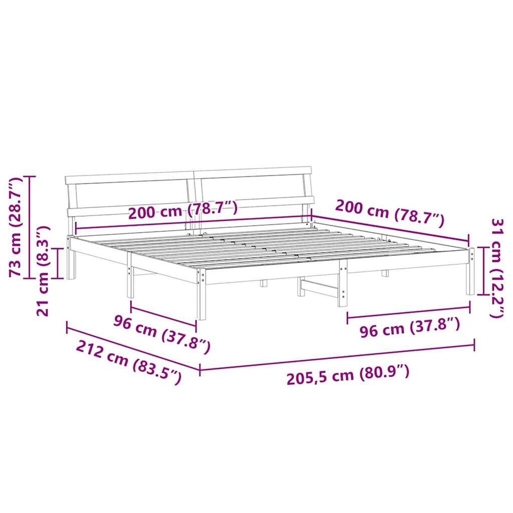vidaXL Σκελετός Κρεβατιού Λευκό 200 x 200 cm Μασίφ ξύλο πεύκου